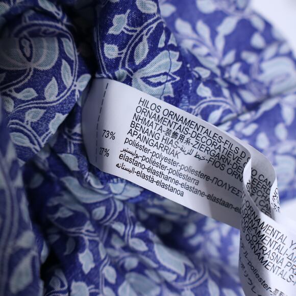 ZARA Printed Puff Sleeve Peasant Mini Dress Blue Tassel Tie Smocked Women's S - Picture 9 of 10